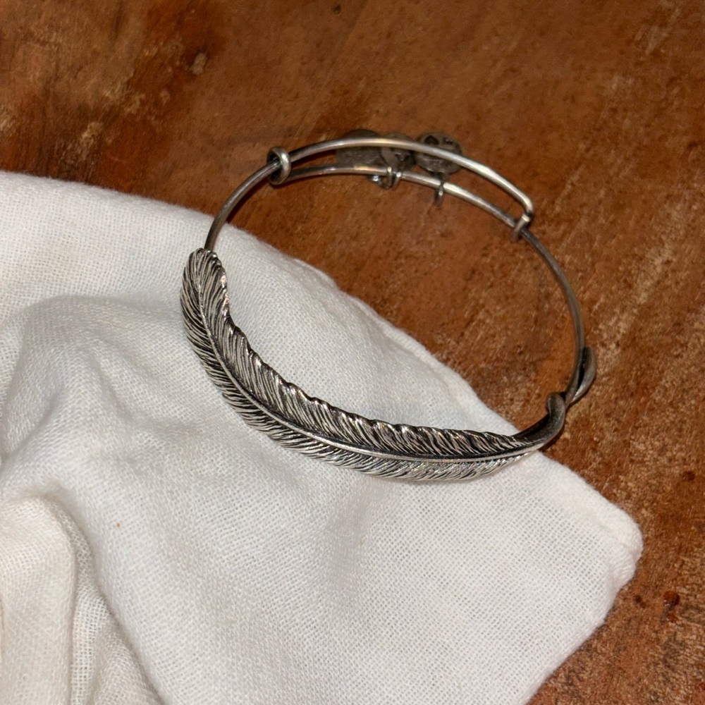 Silver Feather Bangle Bracelet